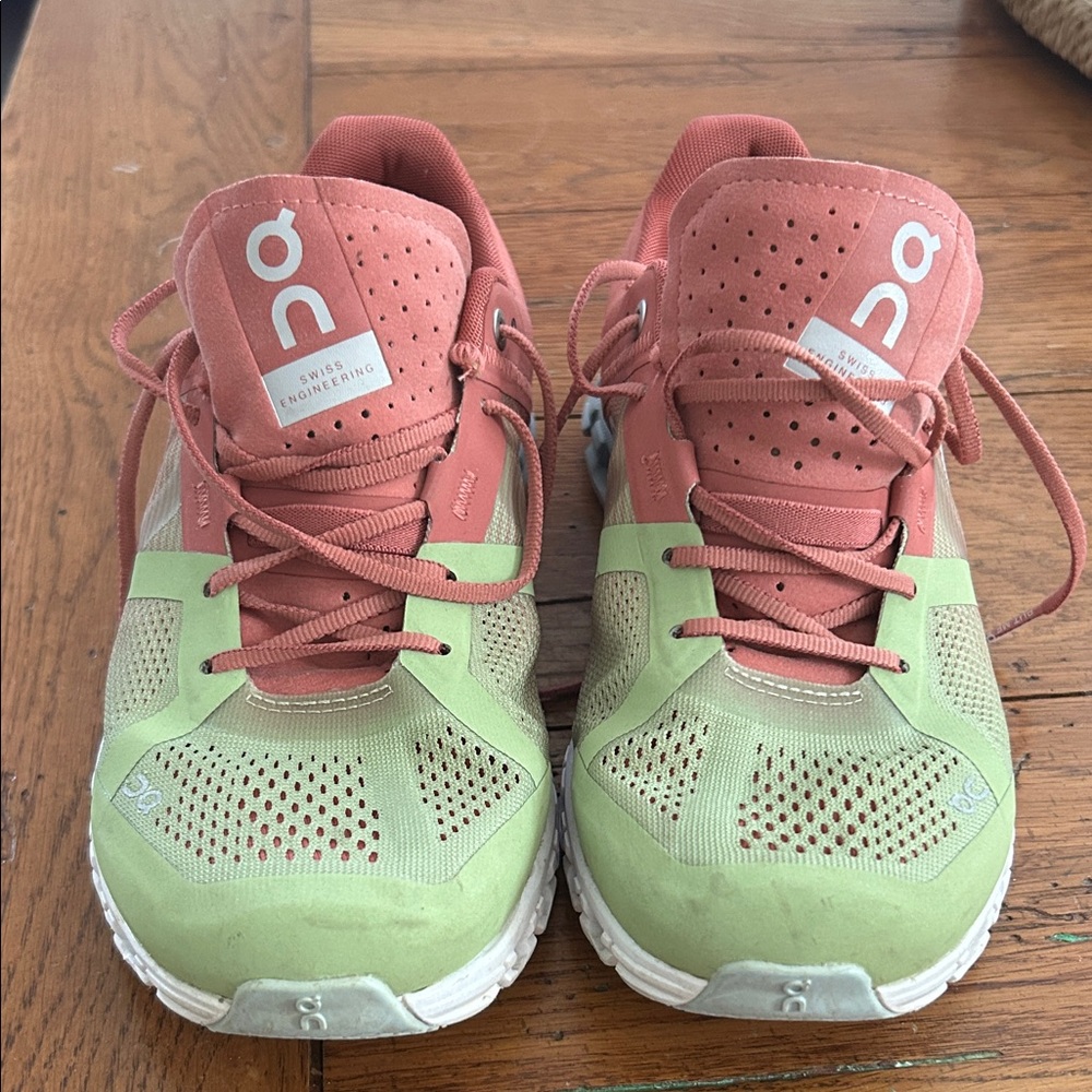 On Running Women's Coral and Lime Athletic Shoes